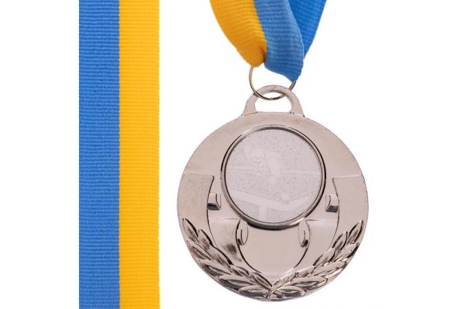 Медаль наградная для бильярда AIM с лентой (2 место, серебро)  ø5см