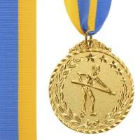 Медаль наградная для бильярда Бильярдист с лентой (1 место, золото)  ø5см