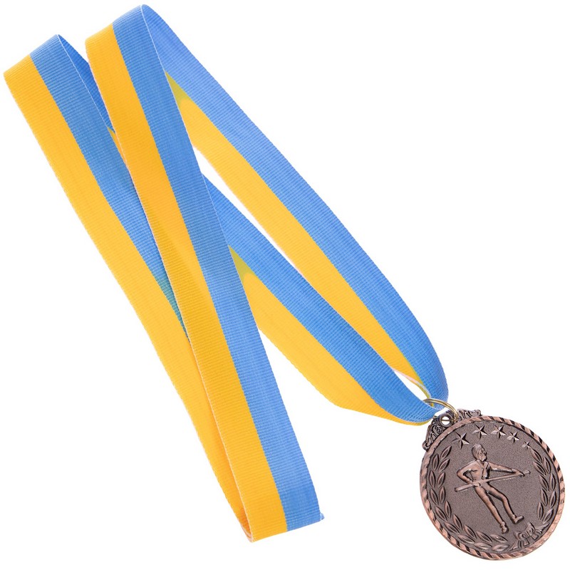 Медаль наградная для бильярда Бильярдист с лентой (3 место, бронза)  ø5см