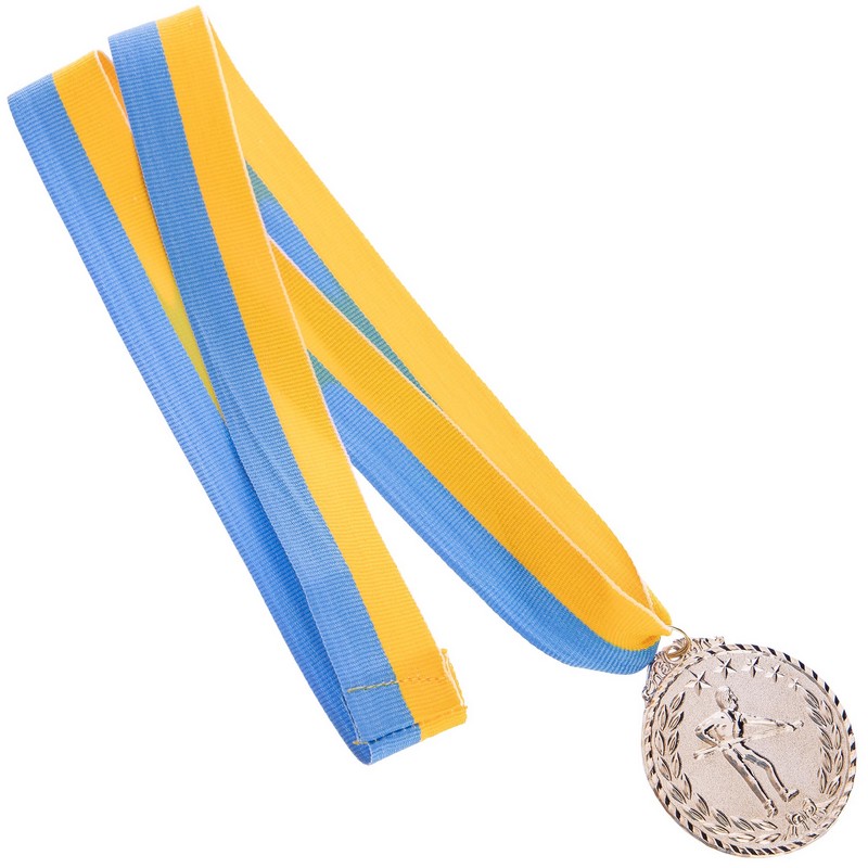 Медаль наградная для бильярда Бильярдист с лентой (2 место, серебро)  ø5см
